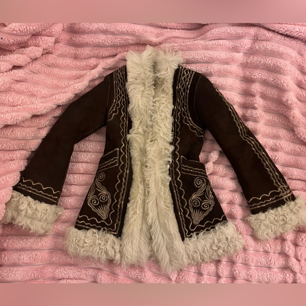 BCBG Max Azria Cream Faux Fur Coat